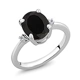 Gem Stone King 925 Sterling Silver Black Onyx and White Diamond Women Ring 2.22 Cttw (Available 5,6,7,8,9)