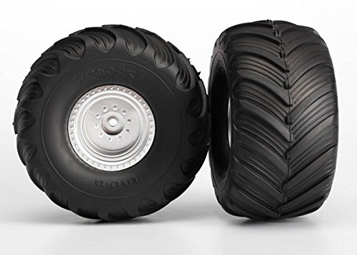 Traxxas 3665 Terra Groove Dual Profile Tires Pre-Glued on Satin Chrome Wheels (pair)