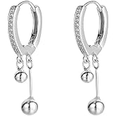 SLUYNZ 925 Sterling Silver Ball Hoop Earrings for Women Teens Bead Ball Hoop Huggie Earrings Drop