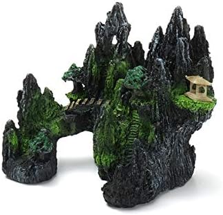 SOPOUITRO Miniature Fairy Mountain View Aquarium Rockery Hiding Cave Tree Fish Tank Ornament Decoration (Black) (Color : Black)