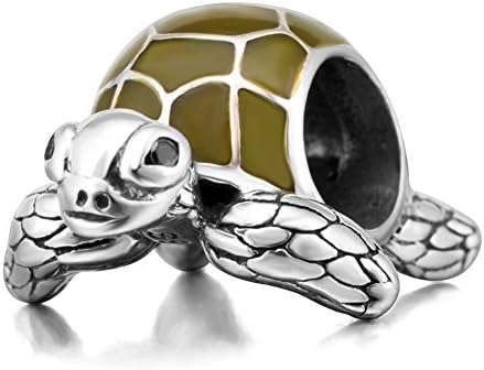 Green Enamel Turtle Charm Bead Solid 925 Sterling Silver Animal Charms Sea Tortoise Pendant Charm