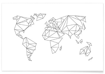 Juniqe Posters 20x30cm Black White World Maps Design