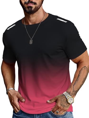 TECHNORAMA GII Men's Short-Sleeved Graphic T-Shirt Letters Fashion Printing Round Neck T-Shirt (US, Alpha, Medium, Regular, Regular, Rose Red) at Amazon