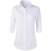 Beninos Women's 3/4 Sleeve Formal Work Wear White Button Down Shirt