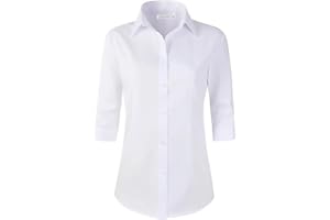 Beninos Women's 3/4 Sleeve Formal Work Wear White Button Down Shirt