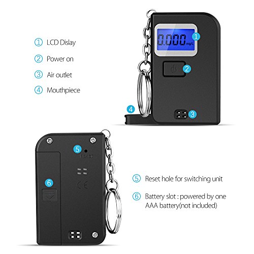 image for Homasy Breathalyzer, Portable Keyring Breath Alcohol Tester, Mini KeyC