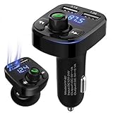 iKzan - Bluetooth FM Transmitter for Car, Audio Adapter and Receiver, Hands-Free Calling, MP3 Car Charger with 2 USB Ports and AUX Output Support U Disk TF Card