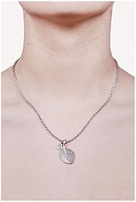 Locas Biju Handmade Silver Zamak with Small Leaf and Heart Medals Pendant Necklace