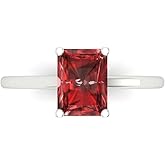 Clara Pucci 14K Solid White Gold 2 ctw Garnet Solitaire Ring for Women | Anniversary, Birthday Gift | 8x6mm Emerald Cut