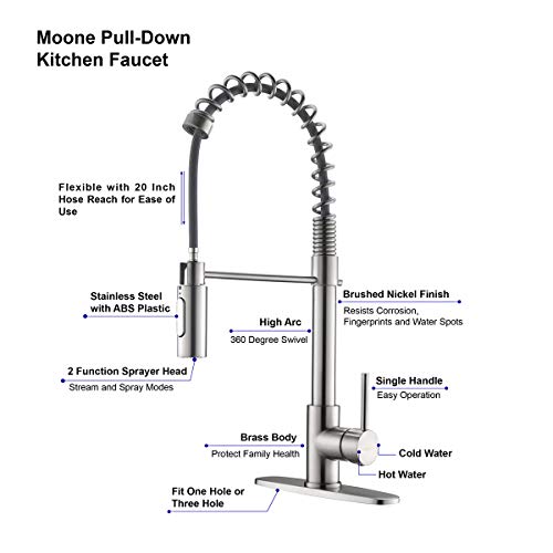 Moone Commercial Modern Single Handle Spring High Arc Brushed Nickel