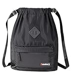 Drawstring Backpack String Bag Sports Waterproof Sackpack Gymsack Gym Cinch Sack (Black)