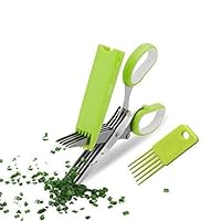 Yooap Herb Green onion Scissors Stainless Steel Set- Multipurpose Cutting Shears with 5 Stainless Steel Blades, Safety Cover with Cleaning Comb - Cutter/Chopper/Mincer for Herbs - Kitchen Gadget