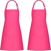 Jubatus 2 Pack 100% Cotton Aprons with 2 Pockets Cooking Chef Kitchen Adjustable Bib Apron for Women Men, Hot Pink