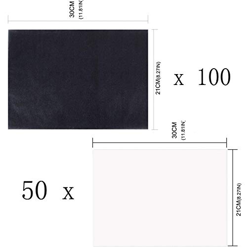 150 Sheets Carbon Paper Black Carbon Transfer and Carbon Graphite Paper (8.5 x 11.5 inch) Tracing Paper for Wood, Paper, Canvas and Other Art Surfaces (Black and White)