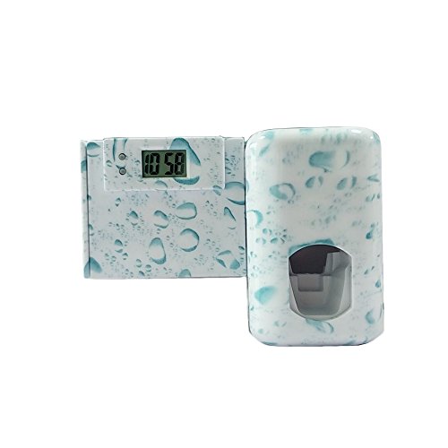 Toothbrush Holder Wekity Single Combination Automatic Toothpaste Dispenser Anti-dust Cover Toothpaste Squeezer Kit with Electric Watch, 3 Holders Wall Mounted Bathroom Accessories Storage Set (White)
