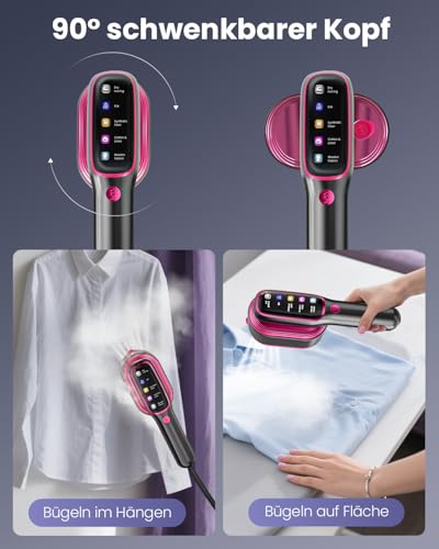 QWUE 2-in-1 Portable Clothes Steam Iron - 15 Seconds, Quick Heating (1200W), 90° Rotating Handle, 5 Steam Modes, 15 Minutes, Continuous Steam - Ideal for Travel & Home (Purple)