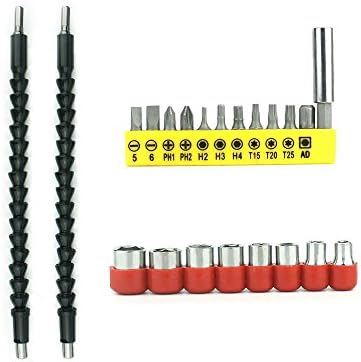 Asayu 2 Pcs 295mm Flexible Extension Screwdriver Drill Bit &amp; Screwdriver Sleeve Kit &amp; Screwdriver Head Set