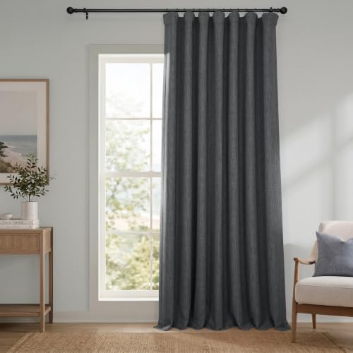 HPD Half Price Drapes Faux Linen Textured Room Darkening Curtains for Bedroom 96 Inches Long (1 Panel), 100W X 96L Extra Wide Curtains for Living Room Home Decor, Dark Gravel