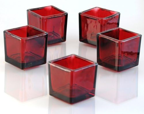 Set of 72 2" Red Glass Square Votive/Tealight Candle Holders, Red