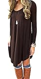 Women's Irregular Hem Long Sleeve Casual T Shirt Flowy Short Dress Coffee XL