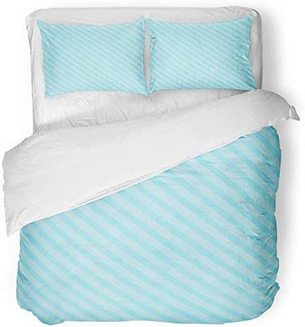 LnimioAOX 3 Piece Duvet Cover Set Breathable Brushed Microfiber Fabric Pastel Blue Striped with That is and Repeats Abstract Flat Light Pale Antique Bedding Set with 2 Pillow Covers Twin Size