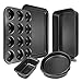 Bakeware Set 6-Pieces Carbon Steel Nonstick Baking Pans Oven Baking Set with Cookie Sheet, 12-Cup Muffin Pan, Loaf Pan, 2 Round Cake Pans, Roasting Pan, Kitchen Baking Tools