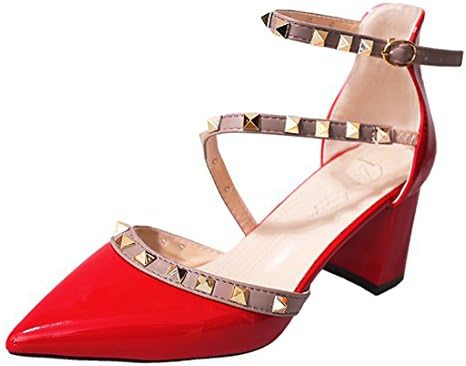 Unang Women's Stilettos Rivet Strappy Slingback Studs Straps Stilettos Pumps Pointed Toe Sandals