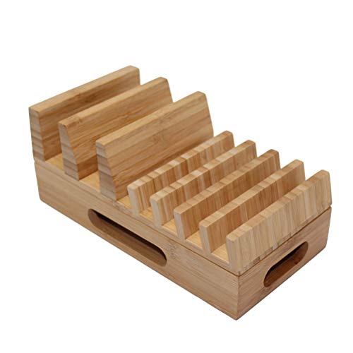 BEEBO BEABO Large Bamboo Multi Devices Charging Station Dock Organizer Desk Docking Rack Station Storage Container for Watch Phone Tablet(7-Slot Natural Bamboo)