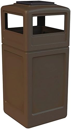 Waste Container w/ Ashtray Lid, Polyethylene, Garbage Can, Trash, Litter, 42-gal (Brown)