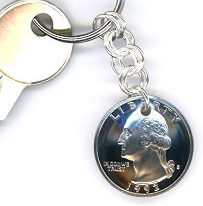 25th Anniversary Gift For Men Handmade Keychain with 1992 Quarter and Sterling Silver Chain 25th Birthday Gift Ideas For Men