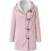 Cobiako Women Fleece Horn Button Hoodie Jackets Casual Winter Fall Long Sleeve Warm Jacket Coat with Pockets