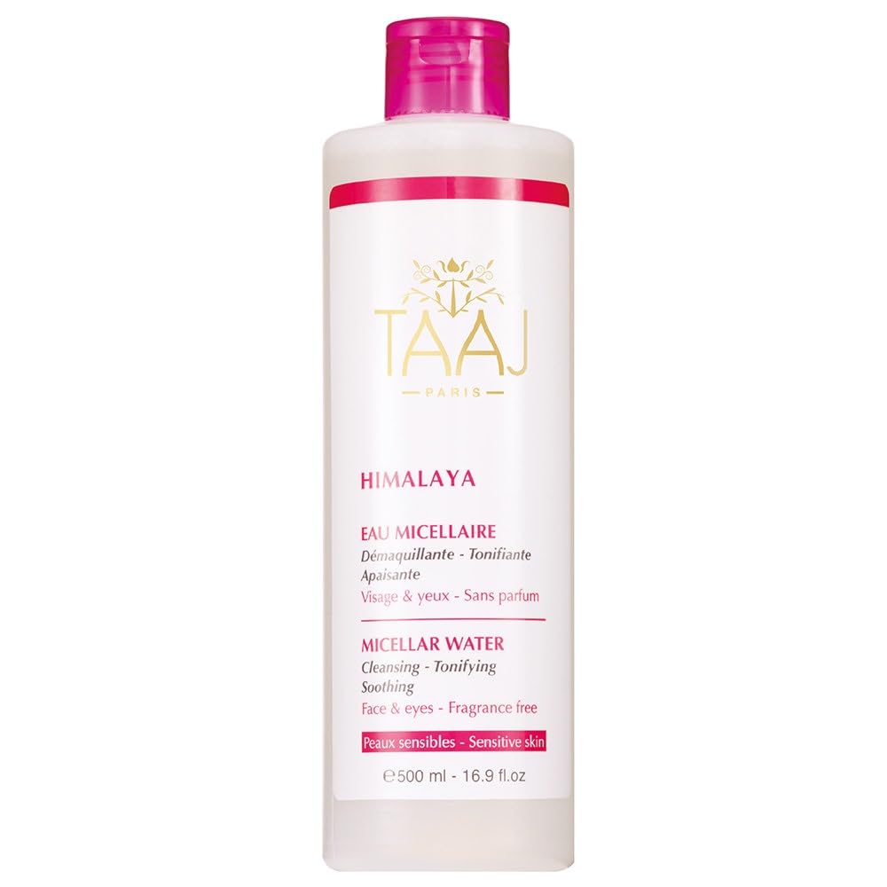 TAAJ | Micellar water - HIMALAYA | Cleanses, tones and soothes sensitive skin Removes make-up and eliminates impurities | Perfectly clean, soft and supple skin | Vegan and cruelty-free | 500 ml