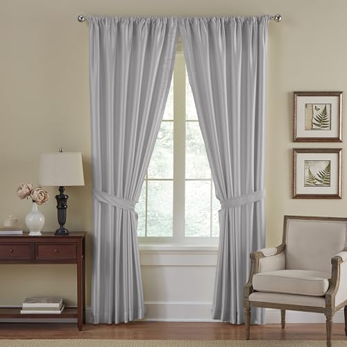 Elrene Home Fashions Rideau de fenêtre occultant en Soie synthétique et économe en énergie avec Passe-Tringle, Couleur Unie, Gris, 132,1 x 213,4 cm (1 Panneau)