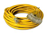 50-ft 12/3 Heavy Duty 3-Outlet Lighted SJTW Indoor/Outdoor Extension Cord by Watt's Wire - Yellow 50' 12-Gauge Grounded 15-Amp Three-Prong Power-Cord (50 foot 12-Awg)