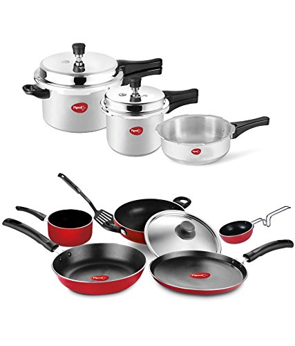 Pigeon Non Stick Cookware & Pressure Cooker (Induction Bottom) Set of 10 Pcs.