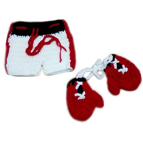 Coberllus Newborn Monthly Baby Photo Porps Outfits Crochet Boxing Set for Boy Girls Photography Shoot (Red)