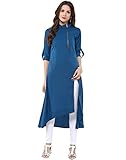 Janasya Indian Tunic Tops Crepe Kurti for Women (JNE1233-BLUE-KR-031-XL)