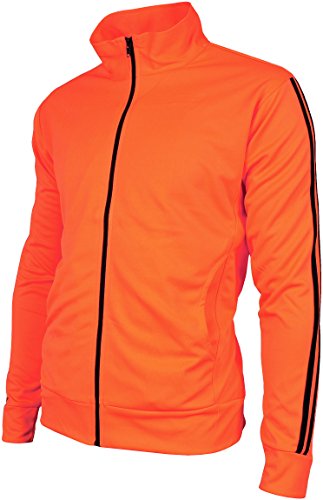 Angel Cola Men's Retro Stripes Full Zip-up Track Top Jacket Fluorescent Orange M