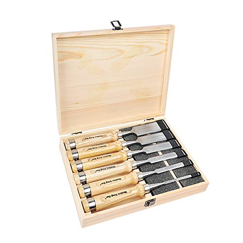 Monkey King Bar -6Pcs Wood Chisel Set -Chrome Manganese Blades File Set with Hammer End for Woodworking, Carving