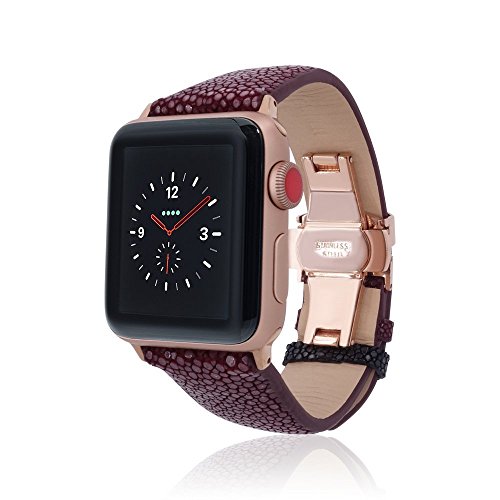 fitjewels for Apple Watch Band 38/40mm - Stingray - Vine/Black - Rose Gold Adapter Clasp- Leather iwatch Strap Replacement Band with Butterfly Clasp for Apple Watch Series 4 Series 3 Series 2 Series 1