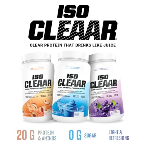 PVL ISO CLEAAR Clear Protein Drink Mix, 20g Protein and Aminos, 80 Calories, Zero Sugar, Dairy-Free (650 G, Blue Slushie)