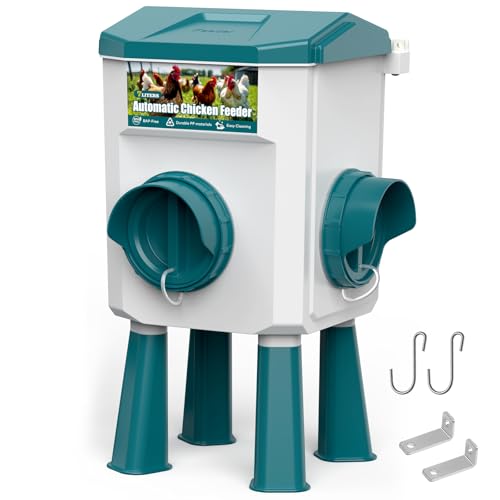 CHAMUTY Mangeoire Poules Anti Nuisible 7kg, Mangeoire Poule Automatique avec sans Gaspillage 2 Ports, Distributeur Graines Poules, Mangeoire Automatique Poule pour Poulets, Canards, Oies, Oiseaux