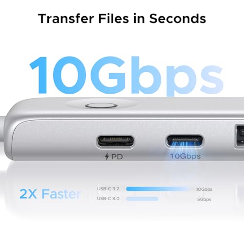 UGREEN 5-in-1 USB C Hub with One-Key Screen Off, 4K@60Hz HDMI, 100W PD, 10Gbps USB-C & 2x USB-A 2.0, Built-in Cable Storage – Type C Multiport Adapter for Laptop, Phone, Windows (Not for MacBook NEO)