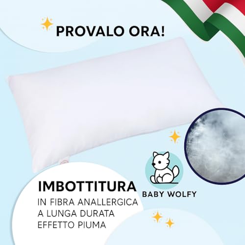 BABY WOLFY - Baby Cot Cushion 40 x 60 cm OEKO-TEX® Certified 1 2 3 4 Years 100% Cotton Anti-Dust Mite Hypoallergenic Breathable Soft for Bed Crib Stroller Nursery Made in Italy