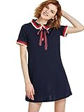 SheIn Women's Peter Pan Collar Bow Tie Short Sleeve Shift Dress