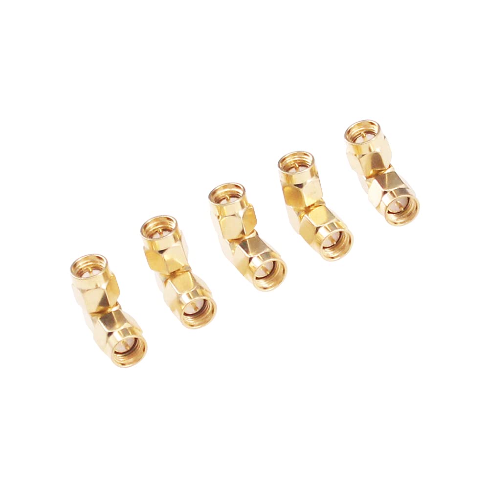 RFaha 5pcs SMA Male to SMA Male Right Angle 90 degree Gold Plated RF Coaxial Coax Adapter for Antenna(F99-5)