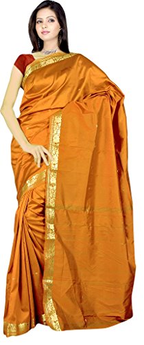 Indian Women's Traditional Art Silk Saree Sari Drape Top Veil fabric Mustard