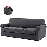 CHUN YI Stretch Sofa Slipcover Separate Cushion Couch Cover, Armchair Loveseat Replacement Coat for Ektorp Universal Sleeper, Checks Spandex Jacquard Fabric (Large,Gray)