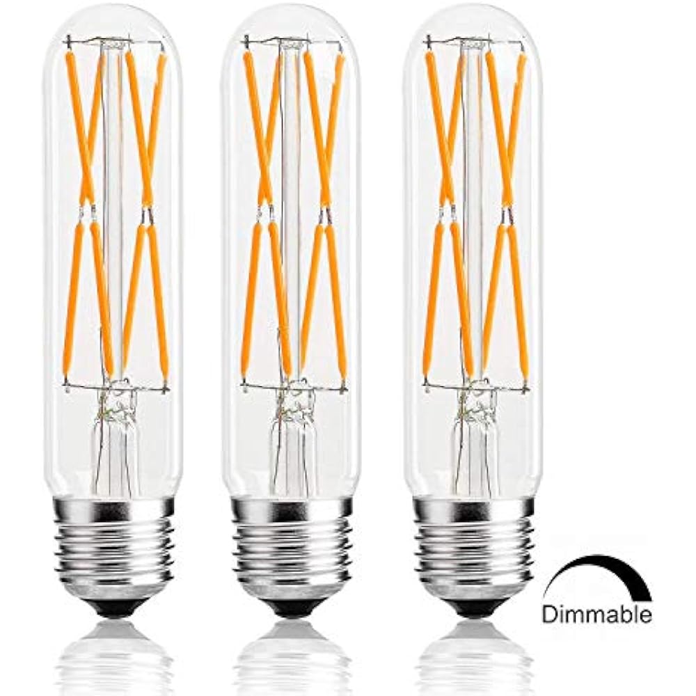Leools 8W Dimmable Edison Led Tubular Bulb T10/T125, E26 Medium Base