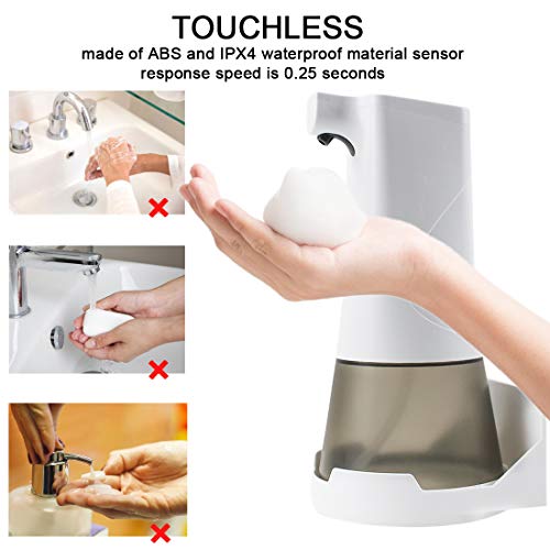 POLARPRA 12 oz Touchless Foaming Dispenser Rechargable Auto Soap Dispenser Stand or Wall Mounted for Toilet/Kitchen/Countertop/Bathroom